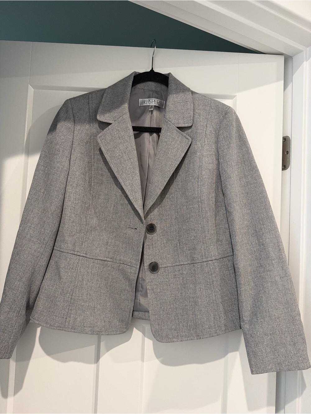 Kasper Light Gray Two-Button Notch Collar Blazer